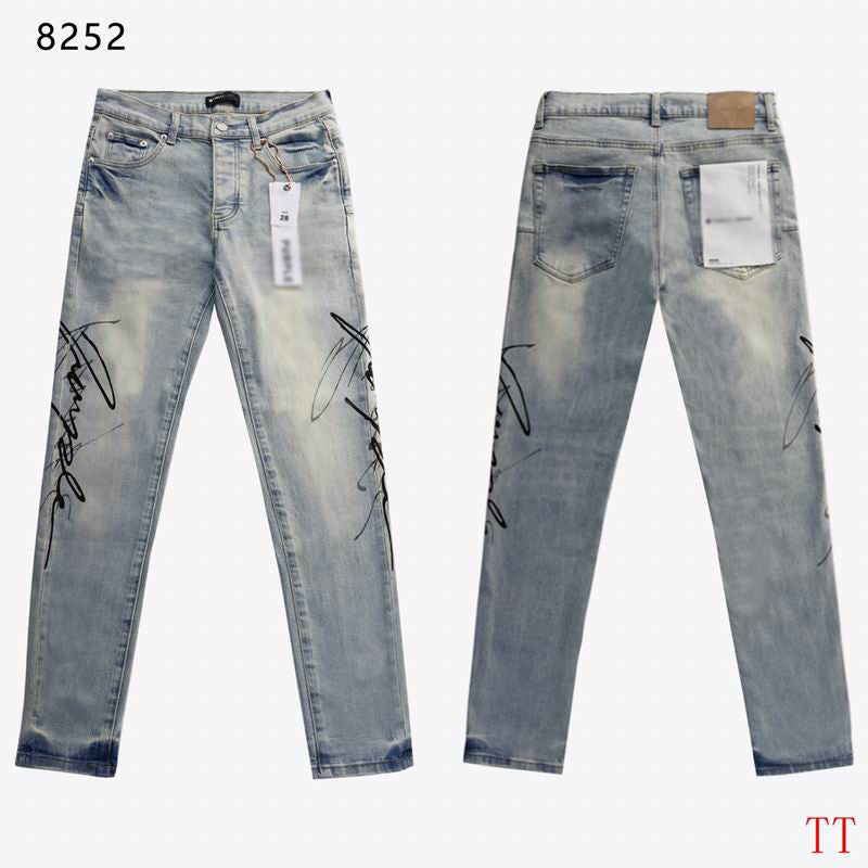 Men's Purple Vintage Distressed Stretch Denim Jeans Size:30-38 (55)