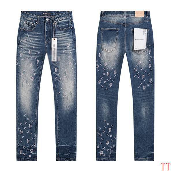 Men's Purple Vintage Distressed Stretch Denim Jeans Size:30-38 (57)