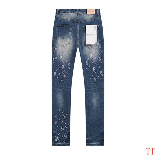 Men's Purple Vintage Distressed Stretch Denim Jeans Size:30-38 (57)