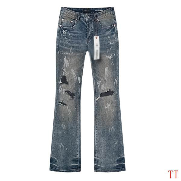 Men's Purple Vintage Distressed Stretch Denim Jeans Size:30-38 (42)
