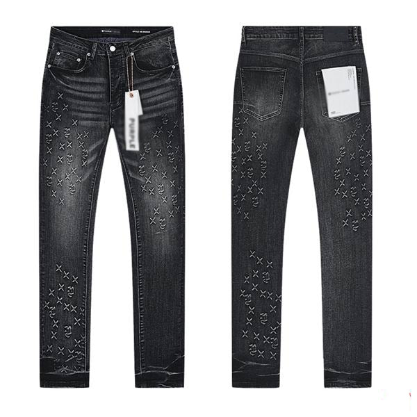 Men's Purple Vintage Distressed Stretch Denim Jeans Size:30-38 (33)