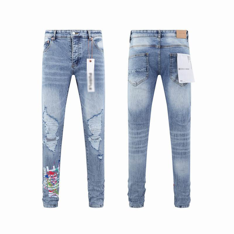 Men's Purple Vintage Distressed Stretch Denim Jeans Size:30-38 (28)