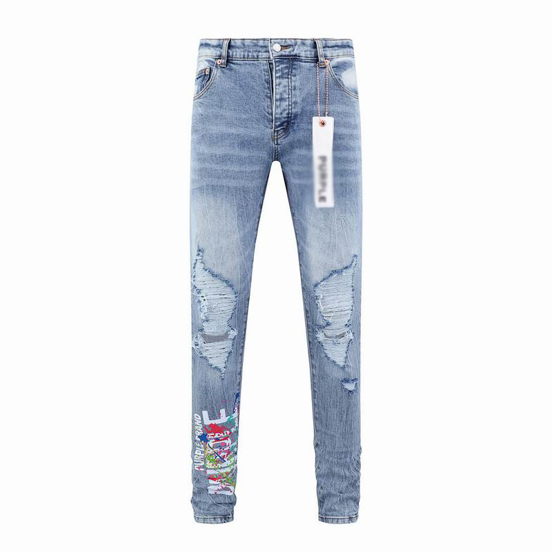 Men's Purple Vintage Distressed Stretch Denim Jeans Size:30-38 (28)