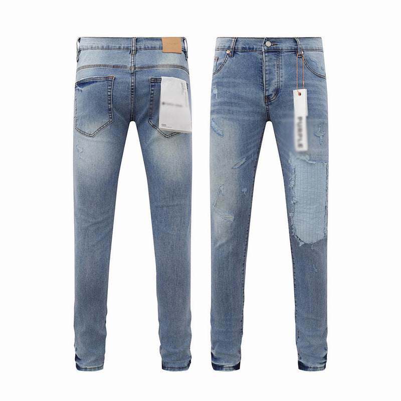 Men's Purple Vintage Distressed Stretch Denim Jeans Size:30-38 (19)