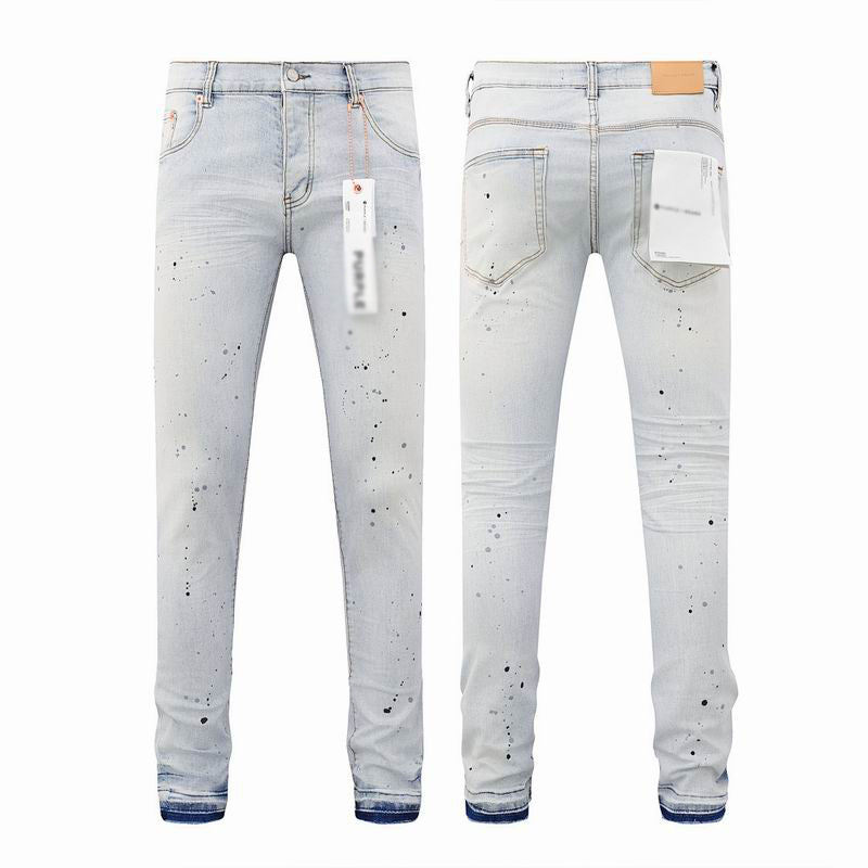 Men's Purple Vintage Distressed Stretch Denim Jeans Size:30-38 (18)