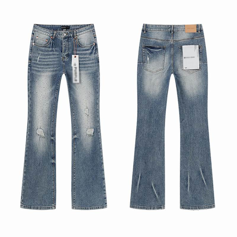 Men's Purple Vintage Distressed Stretch Denim Jeans Size:30-38 (17)