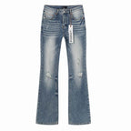 Men's Purple Vintage Distressed Stretch Denim Jeans Size:30-38 (17)