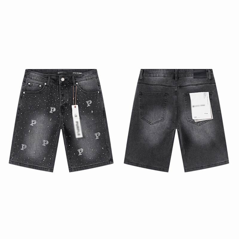 Men's Purple Slim Fit Stretch Denim Shorts Jeans Size:30-38