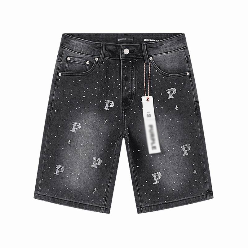 Men's Purple Slim Fit Stretch Denim Shorts Jeans Size:30-38