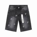 Men's Purple Slim Fit Stretch Denim Shorts Jeans Size:30-38