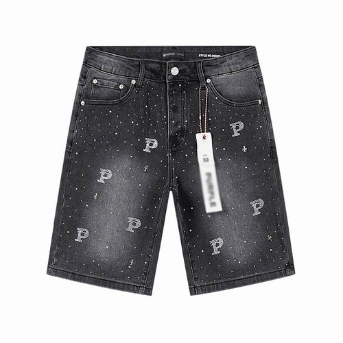 Men's Purple Slim Fit Stretch Denim Shorts Jeans Size:30-38 (1)